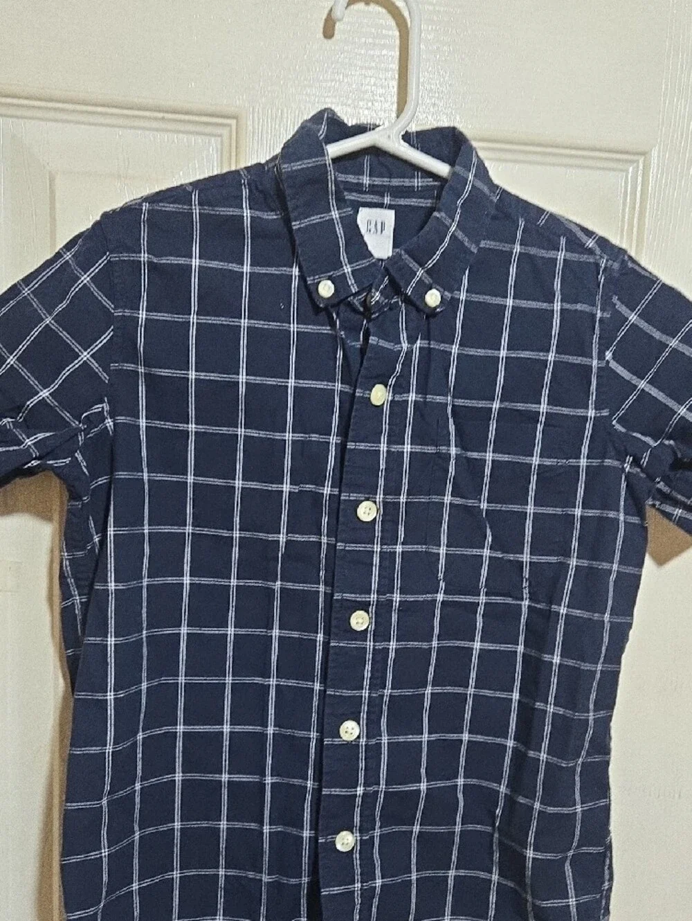 GAP Navy Short-Sleeve Windowpane Button-Down Shirt